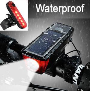 SOLAR  Bike Light Set 5 Mode 350 Lumens Super Bright 360 Degree Rotatable IP65 Waterproof USB Rechargeable Bicycle Headlight Front and Taillight Rear Back Light Cycling Riding Lamp LED Flashlight