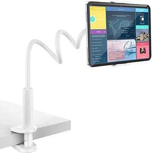 Gooseneck Tablet Holder, Tablet Stand: Flexible Arm Clip Tablet Mount Compatible with iPad Mini Pro Air, Switch, Galaxy Tabs, More 4.7-10.5" Devices - White