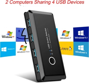 USB Switch, USB Switcher with 4 USB 3.0 Ports & 2 PC Ports for Mouse, Keyboard, Scanner, Printer, PCs with One-Button Switch and 2 Pack USB Cable and 1 Charging Cable, for Mac/Windows/Linux USB Switch, USB Switcher with 4 USB 3.0 Ports & 2 PC Ports for Mouse, Keyboard, Scanner, Printer, PCs with One-Button Switch and 2 Pack USB Cable and 1 Charging Cable, for Mac/Windows/Linux