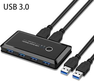 USB 3.0 Sharing Switch Selector 4 Port 2 Computers Peripheral Switcher Adapter Hub for PC, Printer, Scanner, Mouse, Keyboard with One Button Swapping and 2 Pack USB 3.0 Male Cable USB 3.0 Sharing Switch Selector 4 Port 2 Computers Peripheral Switcher Adapter Hub for PC, Printer, Scanner, Mouse, Keyboard with One Button Swapping and 2 Pack USB 3.0 Male Cable
