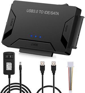 USB 3.0 to SATA IDE Adapter with Universal 2.5" 3.5" Hard Drive Disk Converter for HDD SSD and IDE HDD, Support 6TB, Include 12V 2A Power Adapter and USB 3.0 Cable for PC Laptop