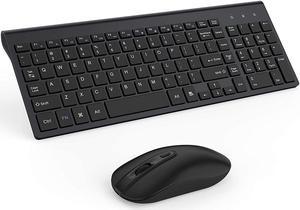Wireless Keyboard Mouse Combo, 2.4GHz Ultra Slim Compact Full Size Wireless Keyboard Mouse for Computer, Laptop, PC, Desktop, Notebook, Windows 7, 8, 10-(Black)