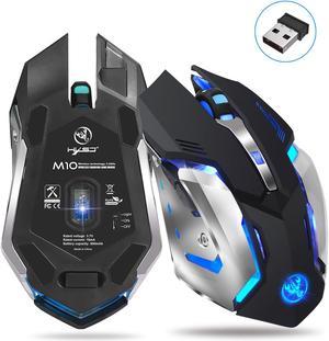 ESTONE M10 Gaming Mouse, Wireless Rechargeable Mouse with Colorful LED Lights and 2400DPI 600mah Lithium Battery for Laptop and Computer (Black)