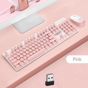 ESTONE N520 Mute Wireless Keyboard and Mouse, 2.4GHz Ultra Thin Full Size Mute Wireless Keyboard Mouse Combo Set with Number Pad for Computer, Laptop, PC, Desktop, Notebook, Windows 7, 8, 10-(Pink)