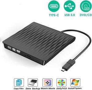 ESTONE External DVD Drive, USB 3.0 Type-C CD DVD +/-RW Optical Drive USB C Burner Slim CD/DVD ROM Rewriter Writer Reader Portable for PC Laptop Desktop MacBook Mac Windows 7/8.1/10 Linux OS  Black