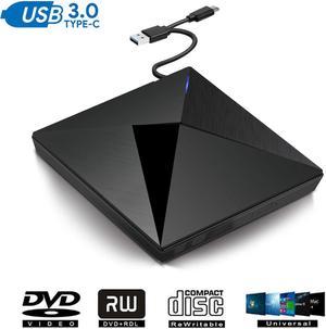 ESTONE Polaris External CD DVD Drive , USB 3.0/Type-C Slim Protable External CD-RW Drive DVD-RW Burner Writer Player for Laptop Notebook PC Desktop Computer