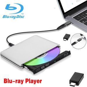 ESTONE Aluminum External Blu-Ray Player Drive ,USB 3.0&Type-C Portable CD DVD +/-RW Drive DVD/CD ROM Rewriter Burner Writer Compatible with Laptop Desktop PC Windows Mac Pro MacBook Silver