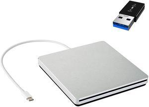 ESTONE External CD Drive USB-C/USB3.0 Portable CD DVD +/-RW Drive DVD/CD ROM Rewriter Burner Writer Compatible with Laptop Desktop PC Windows Mac Pro MacBook Silver