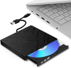 ESTONE External CD DVD Drive for Laptop, DVD Player CD Burner Type C USB 3.0 Portable CD ROM External Disk Drive Optical Drive Slim CD DVD Recorder Writer Adapter for PC/Mac/Windows/Linux