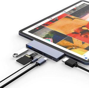 USB C HUB for iPad Pro 11 12.9 2021 2020 2018,iPad Air 4, 6 in1 iPad Pro Hub with 4K HDMI,3.5mm Headphone Jack,USB3.0,USB C PD Charging,SD/Micro SD Card Reader,Adapter for iPad Pro