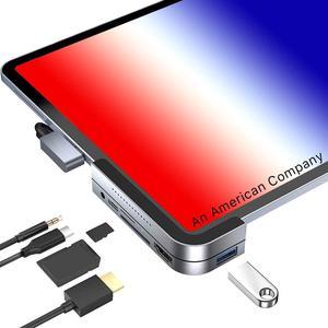 USB C Hub for iPad Pro 2018 2019 2020 2021 12.9/11 Inch, 6 in 1 USB Type C to 4K HDMI Adapter with USB 3.0, USB-C PD Charging,SD/TF Card Reader,3.5mm Jack for New iPad Pro USB-C Smartphone/Tablet