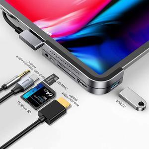 6 in 1 USB C Hub for iPad Pro 12.9" 2020 2021,iPad Air 4, USB C Hub for iPad Pro, MacBook Pro 16", 15" 13". 4K HDMI, 3.5mm Jack, Micro SD / SD Card Reader, USB 3.0, USB C 60W PD