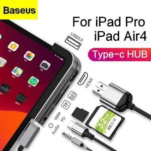 Baseus iPad Pro USB C Hub, T7-HPP 6 in 1 Aluminum iPad Pro Dongle Docking Station for New iPad Pro 2018/2019/2020, 4K HDMI, USB-C PD Charging, Micro/SD Card Readers, 3.0&3.5mm Audio Jack, Space Gray