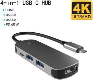 Type-C Hub,ESTONE 4-IN-1 USB-C Hub with HDMI(4K) + 60W PD + USB3.0 + USB2.0 for Surface Pro, XPS, MacBook Pro & Air and More USB C Devices