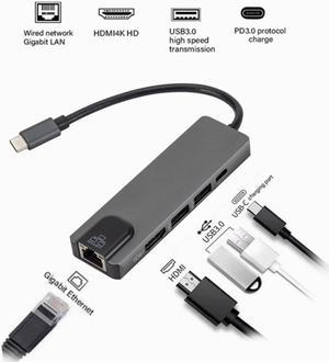 Notebook Smartphone Expansion Converter 5 in 1 USB 3.1 Type-C HUB Converter Splitter 4K HDMI-compatible 2 USB3.0 PD RJ45 Adapter