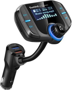 Bluetooth 4.2 FM Transmitter for Car, 1.7 Inch led Display Wireless Bluetooth Radio Adapter Music Player/Car Kit with Bass Booster, Hands-Free Calls, Siri Google Assistant -BT70