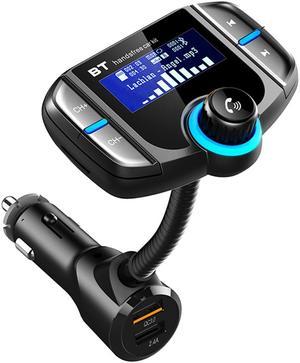 Bluetooth 4.2 FM Transmitter for Car,BT70 Wireless Bluetooth FM Radio Adapter Bass Sound Music Player FM Car Kit with Hands-free Calling and 2 USB Ports QC3.0/2.4A Charger Support USB Drive