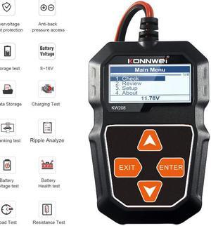 KW208 12V Car Battery Tester,Automotive Battery Load Tester, 100-2000 CCA Auto Cranking & Charging System Test, Display Diagnostic Checker Scan Tool Digital Battery Analyzer for Truck Marine SUV Boat