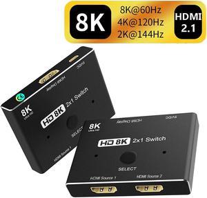 2 in 1 out HDMI-compatible 2.1 Switch Ultra HD 8K@60Hz 4K@120Hz Switcher Splitter With switch button For 2 sources to 1 display