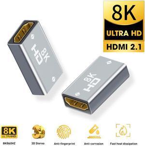 2-Pack 8K HDMI Adapter Aluminum Alloy Female to Female, Ultra-HD HDMI Extender Flat Gold Plated, Supports 8K@60Hz, 4K@120Hz, Compatible with PS5, Xbox X, 8K TV, Monitors, Laptop, PC