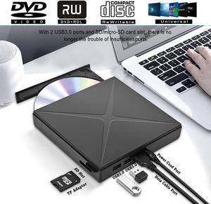 ESTONE External CD Drive USB 3.0 Portable CD DVD +/-RW Drive DVD/CD ROM Rewriter Burner Writer Support SD cards Reader Compatible with Laptop Desktop PC Windows Mac Pro MacBook