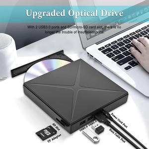 ESTONE DVD Drive External cd/DVD Drive for Laptop Burner USB 3.0 Portable Slim with Type c Connector,Support SD cards Reader for iMac Notebook Laptop Desktop Support Mac os Win 7 Win8 Win10