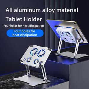 ESTONE Tablet Stand with 4 High-speed Fan, Aluminum Computer Riser, Ergonomic Tablets Elevator for Desk, Metal Holder Compatible with Macbook Pro 12.9" 9.7" iPad