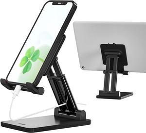Cell Phone Stand, Adjustable Phone Stand for Desk, Thick Case Friendly Phone Holder Stand, Taller iPhone Stand Compatible with All Mobile Phone, iPhone, iPad, Tablet 4-13'' Desk Accessories, Black
