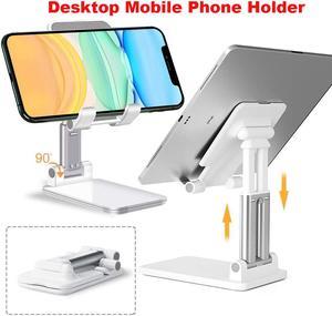 Foldable Phone Stand for Desk - Adjustable Cell Phone Holder Portable Cellphone Cradle Desktop Dock Compatible with iPhone 13 Pro Max Mini, 12, 4-12.9'' iPhone 13,iPad,Tablet, Kindle, Samsung, White