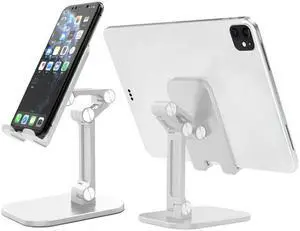 Desktop Cell Phone Stand, Angle Height Adjustable Phone Holder Stand,Upgraded Foldable Portable Phone Charger Stand Holder for 4"-12.9" Screen iPhone Samsung, iPad, Kindle, eBook Reader, White
