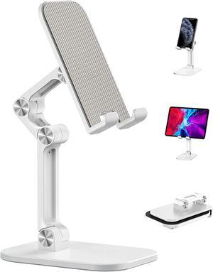 Upgraded Adjustable Cell Phone Holder with Silicon Pad for Desktop Fully Forldable Mobile Phone Holder Compatible with 4"-12.9" Phones/Tablet /iPhone/iPad/Switch, White