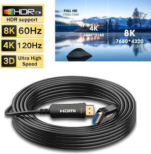 8K Fiber HDMI Cable 160ft, HDMI 2.1 Fiber Optic Cable Support 8K@60Hz, 4K@120Hz, 48Gbps, eARC Compatible with PS5, Xbox,RTX 3080 3090, Roku,Optic Fiber HDMI 2.1 Cable - Black 8K Fiber HDMI Cable 160ft, HDMI 2.1 Fiber Optic Cable Support 8K@60Hz, 4K@120Hz, 48Gbps, eARC Compatible with PS5, Xbox,RTX 3080 3090, Roku,Optic Fiber HDMI 2.1 Cable - Black