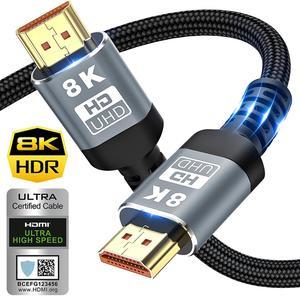 8K HDMI Cable 2.1 3.3FT/1M, Ultra 48Gbps High Speed 8K60 4K120 144Hz Braided Black HDMI Cord eARC HDR10 HDCP 2.2&2.3 Compatible with Roku TV/PS5/HDTV