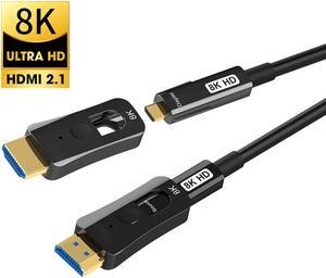 8K Fiber Optic Detachable HDMI In-wall Cable 100ft - Long Micro HDMI 2.1 48Gbps High Speed HDMI Cord 4K@120Hz 8K@60Hz HDR, HDR10, HDCP 2.2, eARC 3D Compatible with Roku TV, HDTV and More