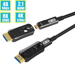 8K HDMI 2.1 Fiber Optic HDMI(Detachable Micro hdmi) Cable Supports 8K @60Hz and 4K @120Hz Compatible with All TVs, BluRay, Xbox Series X, PS5 (16Feet)