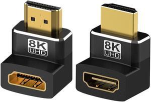 ESTONE 2 Pack HDMI 90&270 Degree Right Angle Adapter, 90&270 Degree 8K Gold Plated HDMI Extension Adapter Male to Female Connector Support 8K@60Hz & 4K@120Hz