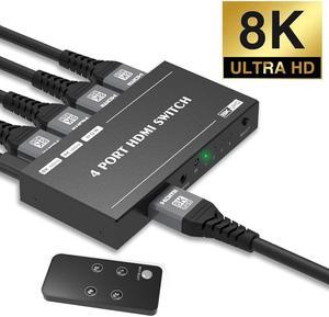 ESTONE HDMI 2.1 Ultra HD 8K High Speed 48Gbps Switcher Only 4in 1out 8K@60Hz 4K@120Hz Converter with Remote Control Compatible with Xbox PS5 Projectors Monitors