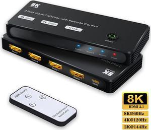 ESTONE HDMI Ultra HD 8K High Speed 48Gbps Directional Switch 3in 1out 8K@60Hz 4K@120Hz Splitter Converter with IR Remote(8K)