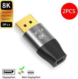 8K Mini DisplayPort to DisplayPort Adapter, Mini DP Female to DP 1.4 Male Bidirectional Converter, Support 8K@60Hz, 4K@144Hz, 2K@240Hz, HDR for PC, Surface Pro, Monitor, Graphics, 2 Pack