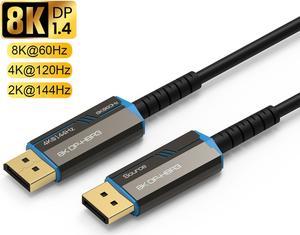 ESTONE 8K Fiber DisplayPort Cable 16Feet,Fiber Optic Displayport 1.4 Cable Supports 8K@60Hz, 4K@144Hz, High Speed 32.4Gbps,Slim and in-Wall Safe Fiber DP to DP Cable