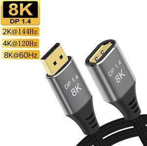 VESA Certified DisplayPort Extension Cable 1.4,ESTONE 8K DP Cable 6.6ft (8K@60Hz, 4K@144Hz, 2K@240Hz)HBR3 Support 32.4Gbps, HDR, HDCP 2.2, FreeSync G-Sync, Braided Display Port for Gaming Monitor