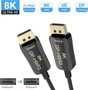 8K Fiber Optic Displayport 1.4 Cable 330Feet,ESTONE HBR3 DP In Wall Fiber Cable Supports 8K@60Hz, 4K@144Hz High Speed 32.4Gbps Support 3D Visual Effects, VR Headset,HDCP2.2, HDR