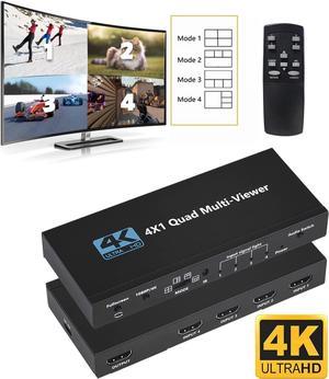 4K HDMI Multiviewer Switch 4x1,ESTONE HDMI Quad Seamless Switcher/Screen Divider 4 in 1 Out with IR Remote Control, Support 4K@60hz,1080P, HDCP 1.4 and 5 Display Modes for Security Camera, PS4, Laptop