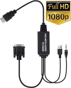 VGA to HDMI Adapter with Audio, (PC VGA Source Output to TV/Monitor with HDMI Connector),ESTONE 1080P VGA to HDMI Converter Male to Male Cable for Computer, Desktop, Laptop, PC, Monitor, HDTV 4FT