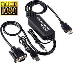 VGA to HDMI Cable, 1080P VGA to HDMI 4 Feet Cable with Audio Support and 1080P Resolution - VGA Input to HDMI Output