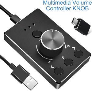 USB Volume Control Knob, Multimedia Controller Knob with Metal Mute Button, Play/Pause/Back/Forward Function, Dual USB & Type-C Input, audio controller Compatible with Win7/8/10/11/MAC