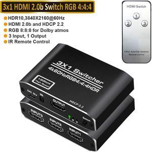 4K 2K 60Hz HDMI Switch 3x1 HD 4K HDMI Video Switcher Adapter 3 In 1 Out HDMI Splitter with Remote Control for DVD HDTV TV Box PS4 - OZQ3-1