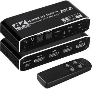 4K@60Hz HDMI Matrix Switch 2 X 2 Switcher 18G UltraHD Supports Up to 4K @ 60Hz & 1080P IR EDID HDCP 2.2 - Remote Control (OZJ6)