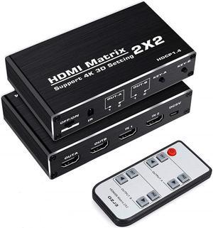 ESTONE 4K@60Hz HDMI Matrix 2 in 2 Out, 2 X 2 Switcher with HDR, HDMI 2.0b, HDCP 1.4 , 3D,1080P,YUV 4:2:0 and IR Remote (OZJ3)