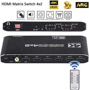 ESTONE  HDMI 2.0 Matrix 4x2 4K60Hz Switch Splitter HDCP2.2 EDID 4Kx2K HDR ARC HIFI HDMI Switcher SPDIF COAX 3.5mm Stereo Audio